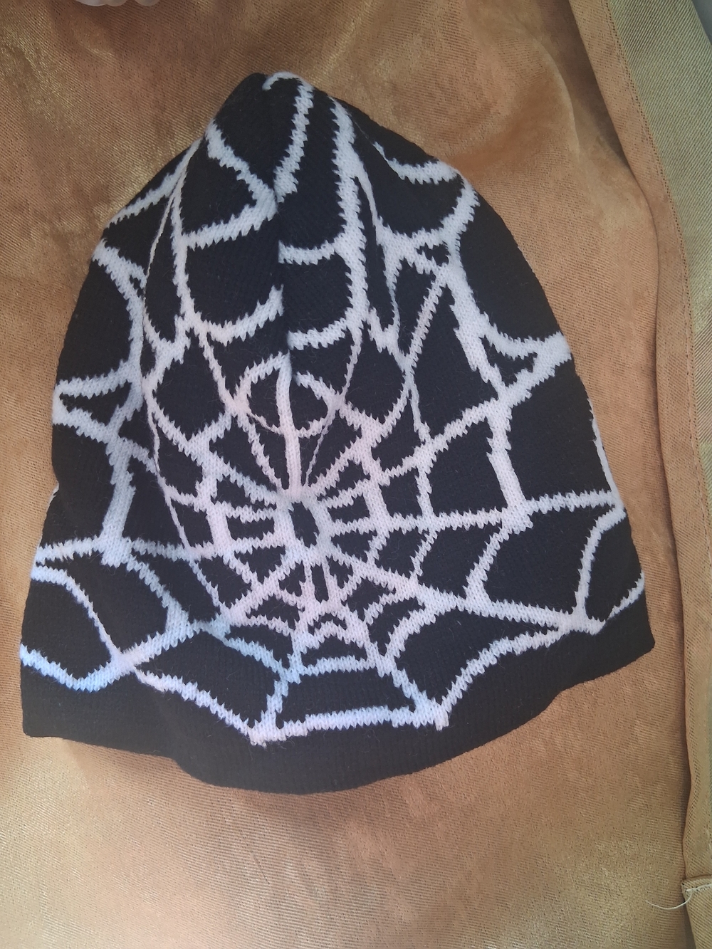 Black & White Spiderweb Knit Beanie -Spiderman